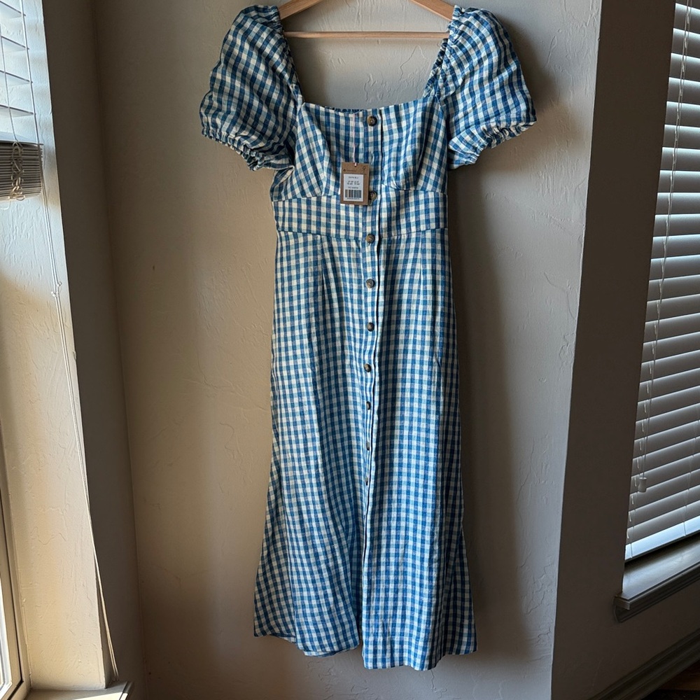 Boden Blue Checkered Midi Dress